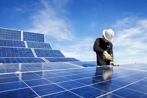 Solar solutions on home rooftop generating clean energy for household and business use
