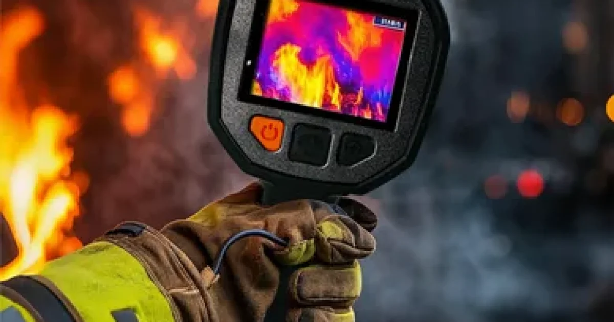 Licensed electrician using a thermal imaging camera to inspect a commercial electrical switchboard in New Zealand.
