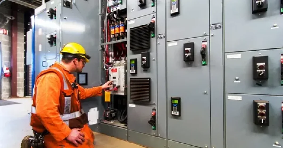 Professional Commercial Electricians in Hawke’s Bay inspecting electrical systems in a Hawke’s Bay business building ensuring safety and efficiency